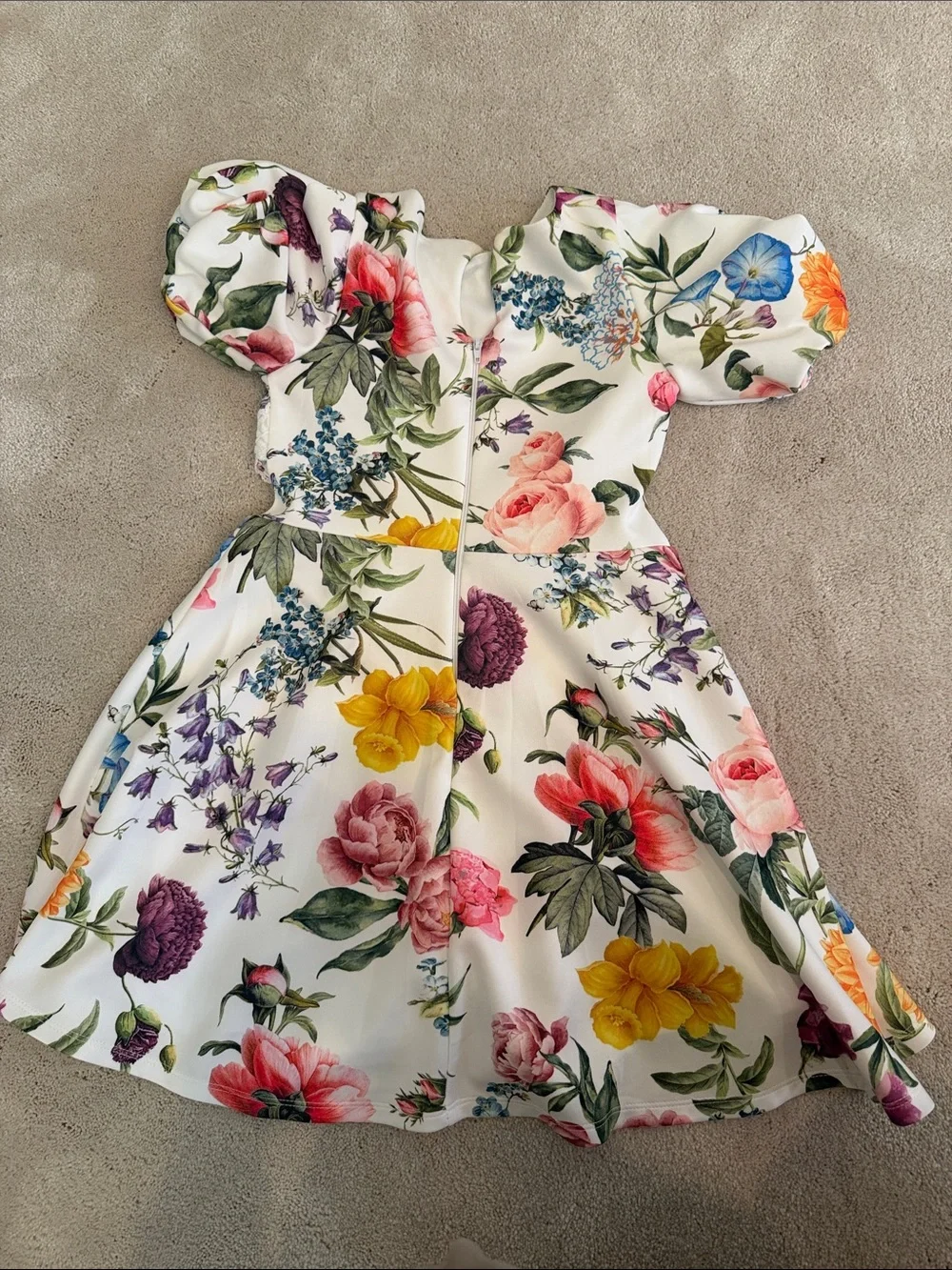 Girls' White Floral Puff-Sleeve Party Dress